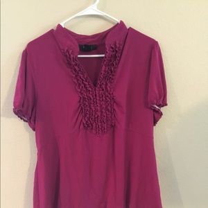 Fushia ruffle detail top